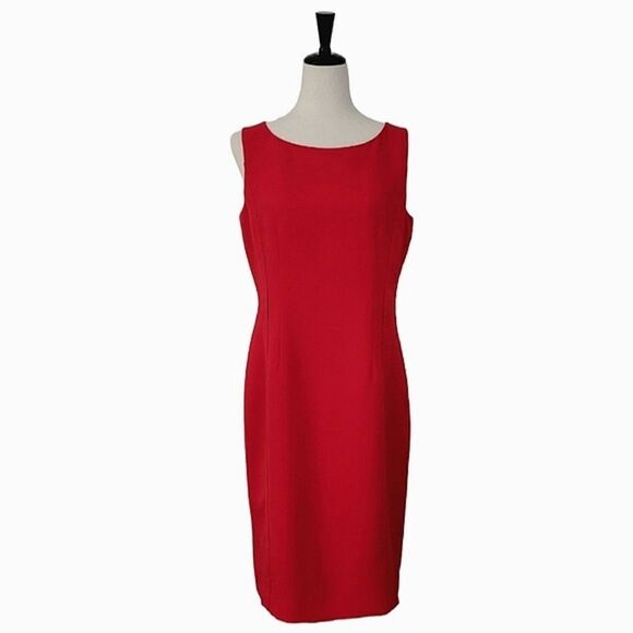 Calvin Klein Red Sleeveless Lined Zip Closure Fitted Sheath Dress Size 10 - Picture 1 of 10